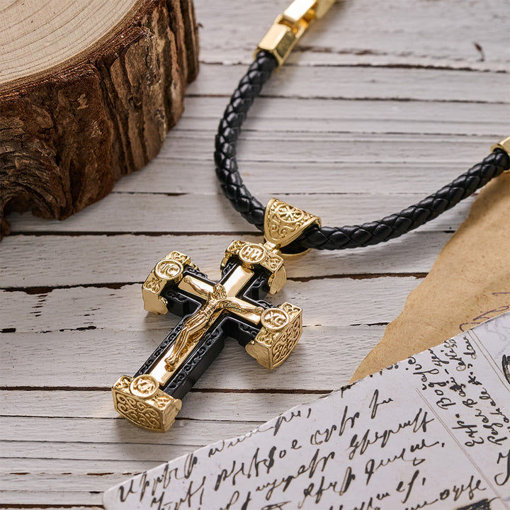 Christianartworkshop Luxury Style Crucifix Jesus Cross Black-gold Alloy Pendant Necklace - image 2