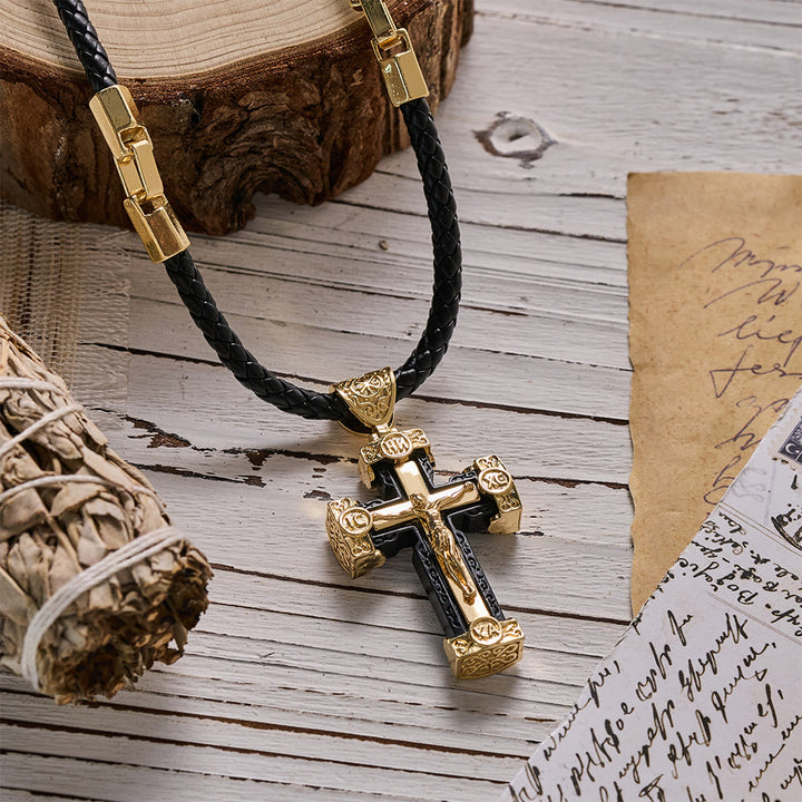 Christianartworkshop Luxury Style Crucifix Jesus Cross Black-gold Alloy Pendant Necklace - image 3