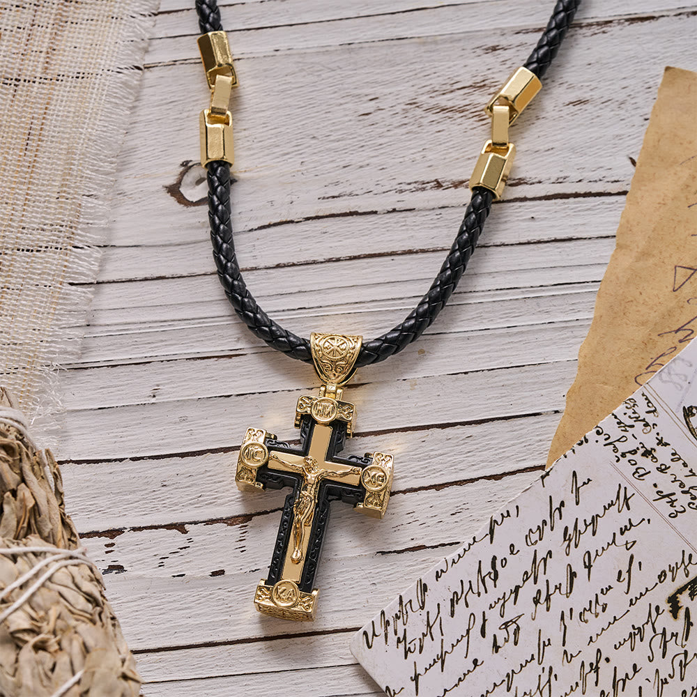 Christianartworkshop Luxury Style Crucifix Jesus Cross Black-gold Alloy Pendant Necklace - image 3