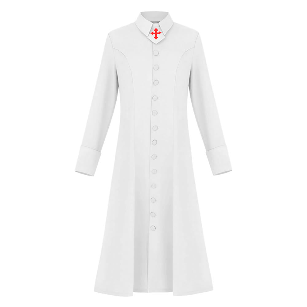 Christianartworkshop Women's Pastor Robe With Collar Cross Motif And Feminine Silhouette Women's Clergy Robe - White - 3XL - image 1