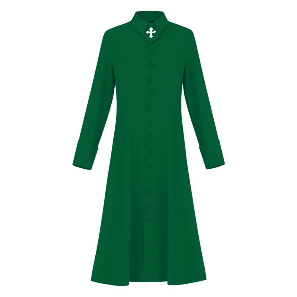 Christianartworkshop Women's Pastor Robe With Collar Cross Motif And Feminine Silhouette Women's Clergy Robe - Green - 3XL - image 20