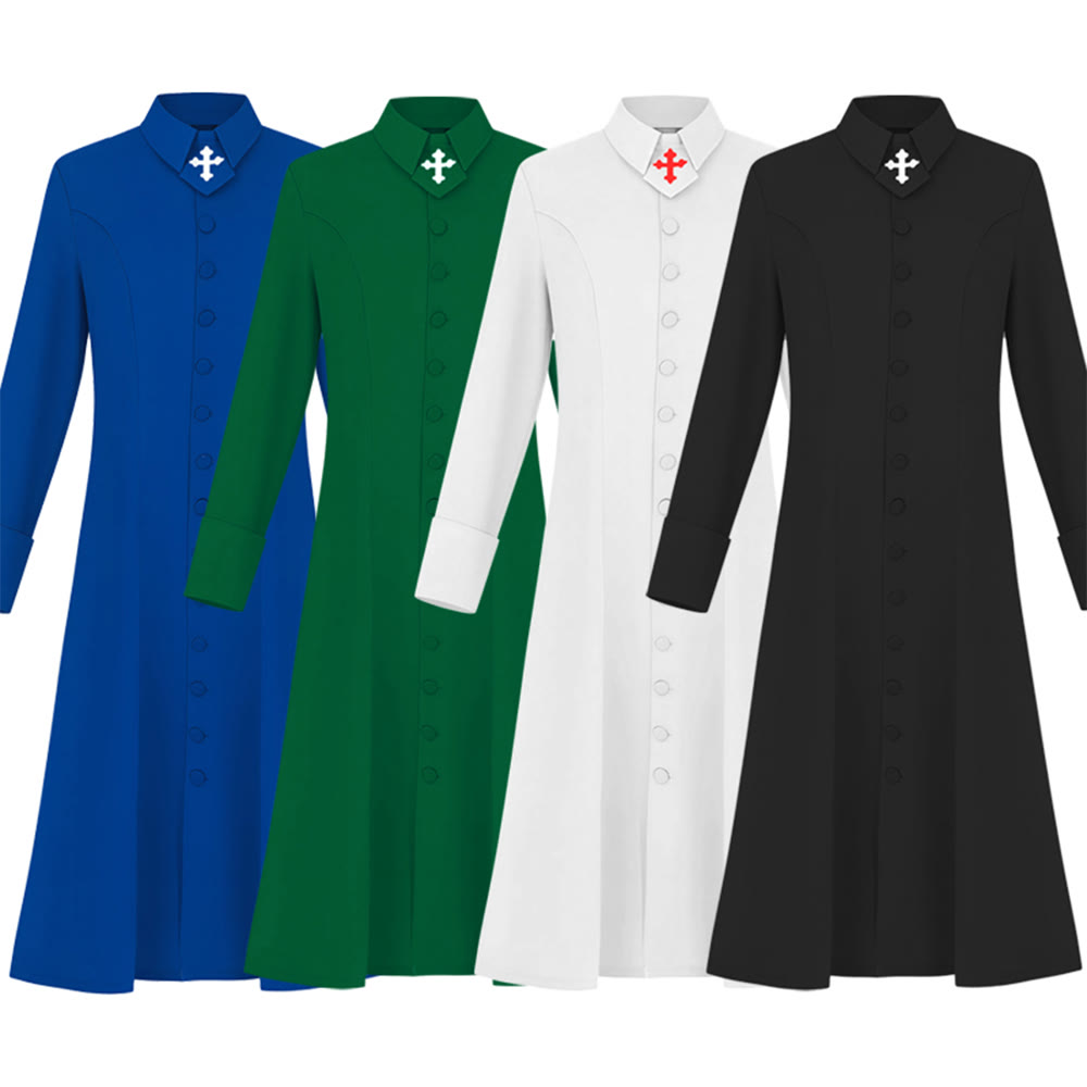 Christianartworkshop Women's Pastor Robe With Collar Cross Motif And Feminine Silhouette Women's Clergy Robe - image 2