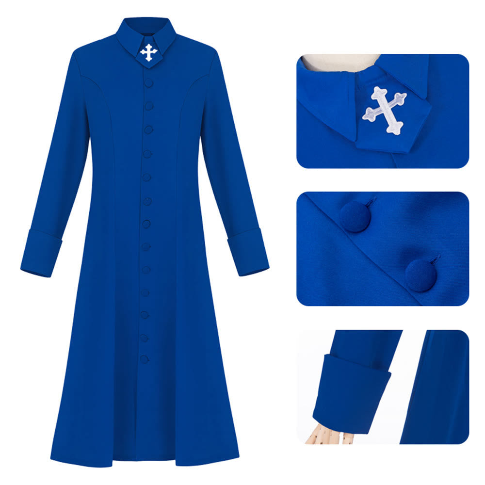 Christianartworkshop Women's Pastor Robe With Collar Cross Motif And Feminine Silhouette Women's Clergy Robe - image 18