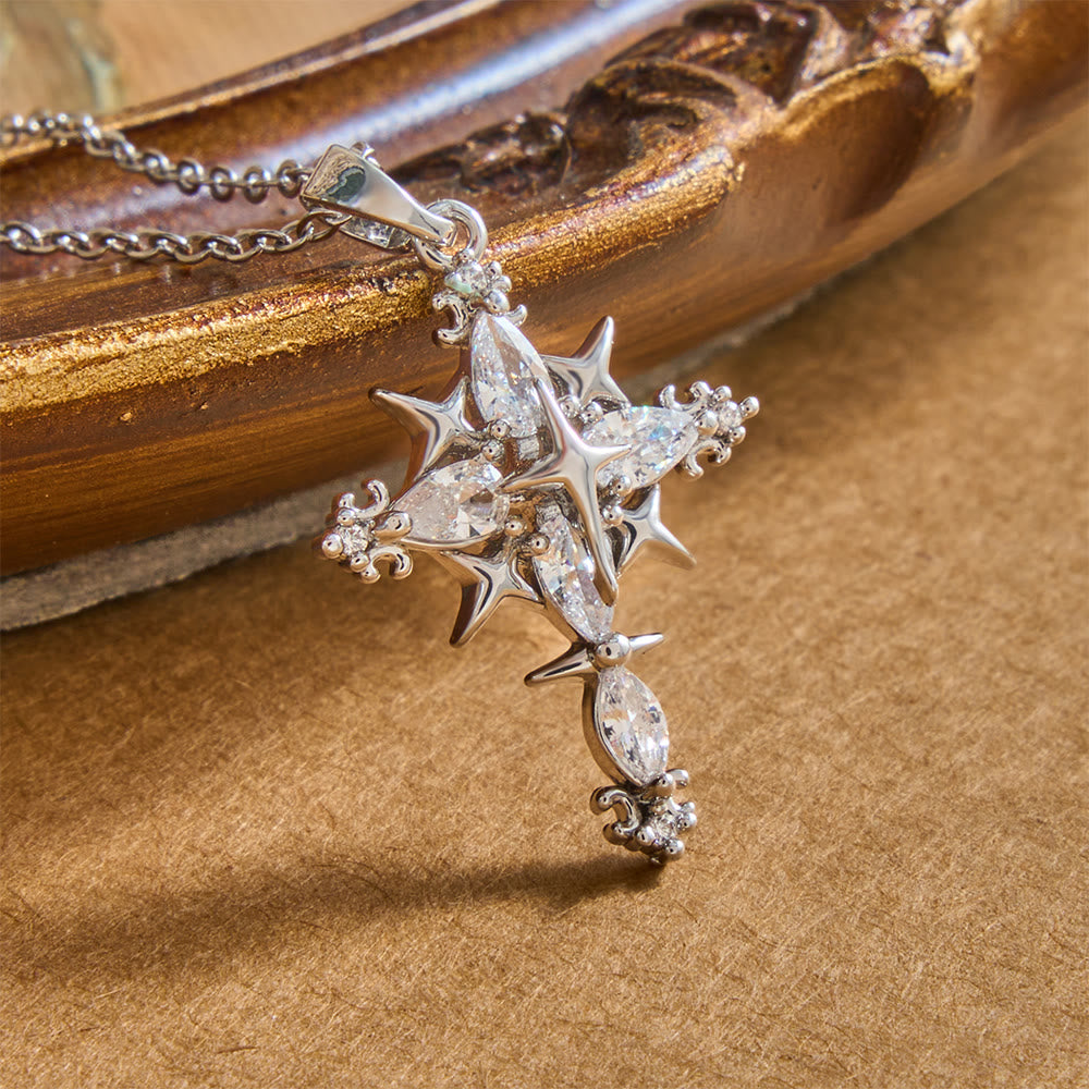 FREE Today: Star Accent Marquise Crystal Sacred Cross Pendant Necklace: Timeless Emblem of Radiant Heavenly Faith - Silver - image 5