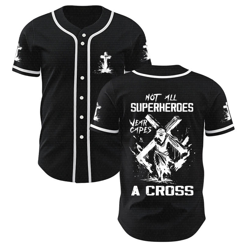 Christianartworkshop Not All Superheroes Wear Capes A Cross Unisex Baseball Jersey - Black - 5XL - image 7