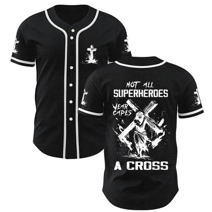 Christianartworkshop Not All Superheroes Wear Capes A Cross Unisex Baseball Jersey - Black - 5XL - image 7