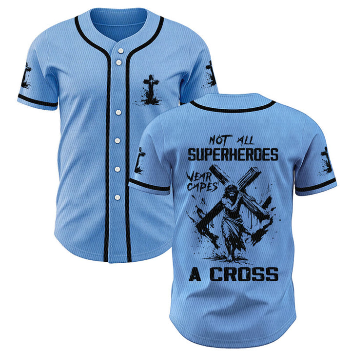 Christianartworkshop Not All Superheroes Wear Capes A Cross Unisex Baseball Jersey - Blue - 5XL - image 28