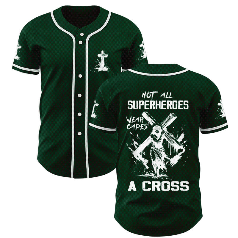Christianartworkshop Not All Superheroes Wear Capes A Cross Unisex Baseball Jersey - Green - 5XL - image 42