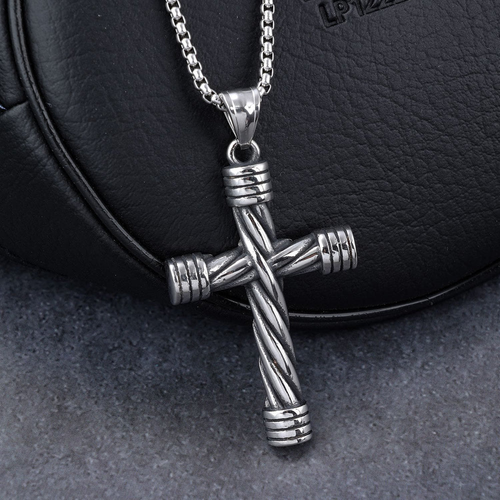 Christianartworkshop Vintage Twisted Steel Wire Wrap Cross Pendant Necklace: Timeless Emblem of Gentle Heavenly Guardianship - image 1