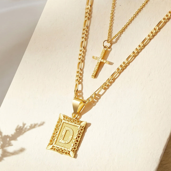 FREE Today: Dainty Stackable Two Tier Rhinestone Cross A To Z Initial Tag Figaro Chain Necklace: Timeless Emblem of Gentle Heavenly Guardianship - D - image 7