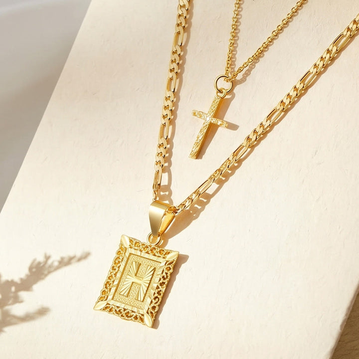 FREE Today: Dainty Stackable Two Tier Rhinestone Cross A To Z Initial Tag Figaro Chain Necklace: Timeless Emblem of Gentle Heavenly Guardianship - H - image 11