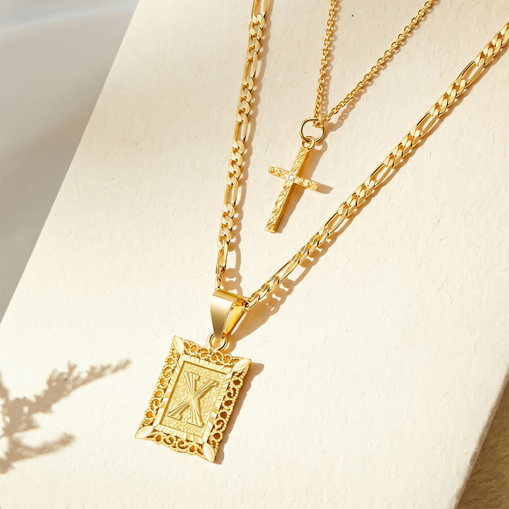 FREE Today: Dainty Stackable Two Tier Rhinestone Cross A To Z Initial Tag Figaro Chain Necklace: Timeless Emblem of Gentle Heavenly Guardianship - X - image 26