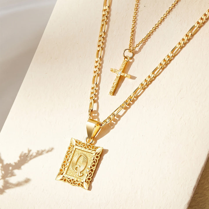 FREE Today: Dainty Stackable Two Tier Rhinestone Cross A To Z Initial Tag Figaro Chain Necklace: Timeless Emblem of Gentle Heavenly Guardianship - Q - image 19