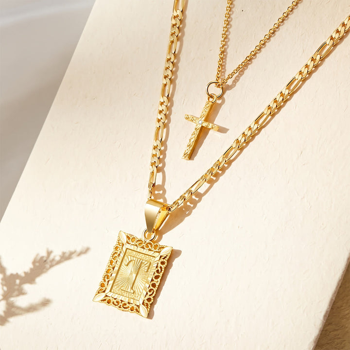 FREE Today: Dainty Stackable Two Tier Rhinestone Cross A To Z Initial Tag Figaro Chain Necklace: Timeless Emblem of Gentle Heavenly Guardianship - T - image 22
