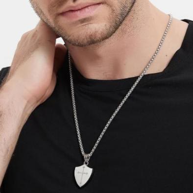 FREE Today: Double Sided Shield Rhinestone Cross Pendant Engraved Amor of God Joshua 1 Verse 9 Box Chain Necklace: Timeless Emblem of Gentle Heavenly Guardianship - image 3