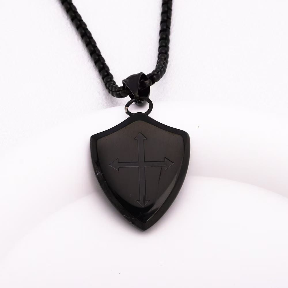 FREE Today: Double Sided Shield Rhinestone Cross Pendant Engraved Amor of God Joshua 1 Verse 9 Box Chain Necklace: Timeless Emblem of Gentle Heavenly Guardianship - Black - image 7