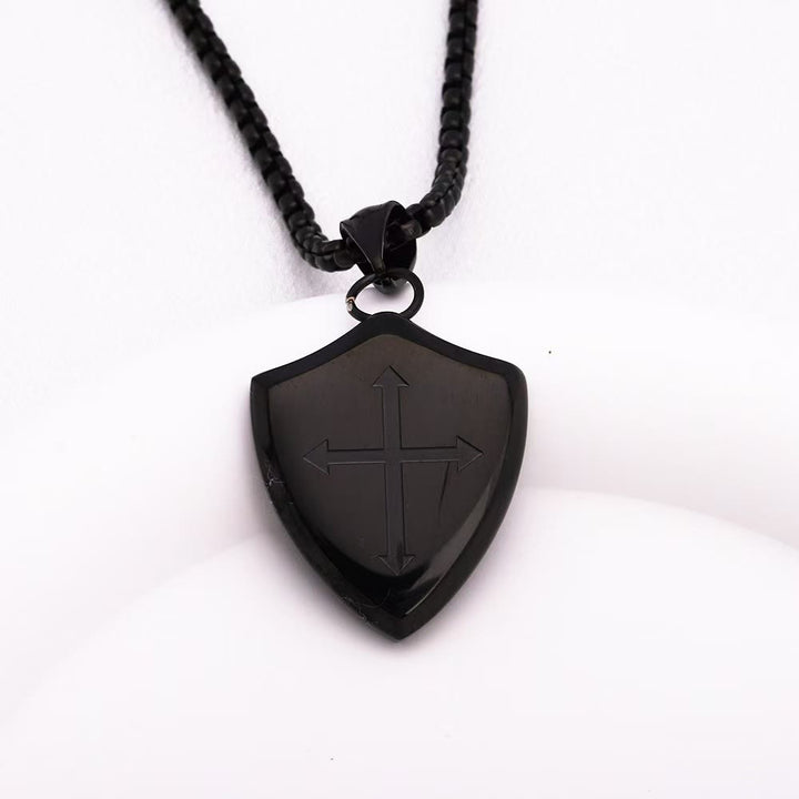 FREE Today: Double Sided Shield Rhinestone Cross Pendant Engraved Amor of God Joshua 1 Verse 9 Box Chain Necklace: Timeless Emblem of Gentle Heavenly Guardianship - Black - image 7