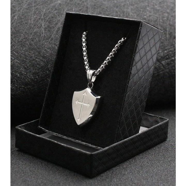 Christianartworkshop Double Sided Shield Rhinestone Cross Pendant Engraved Amor of God Joshua 1 Verse 9 Box Chain Necklace: Timeless Emblem of Gentle Heavenly Guardianship - image 6
