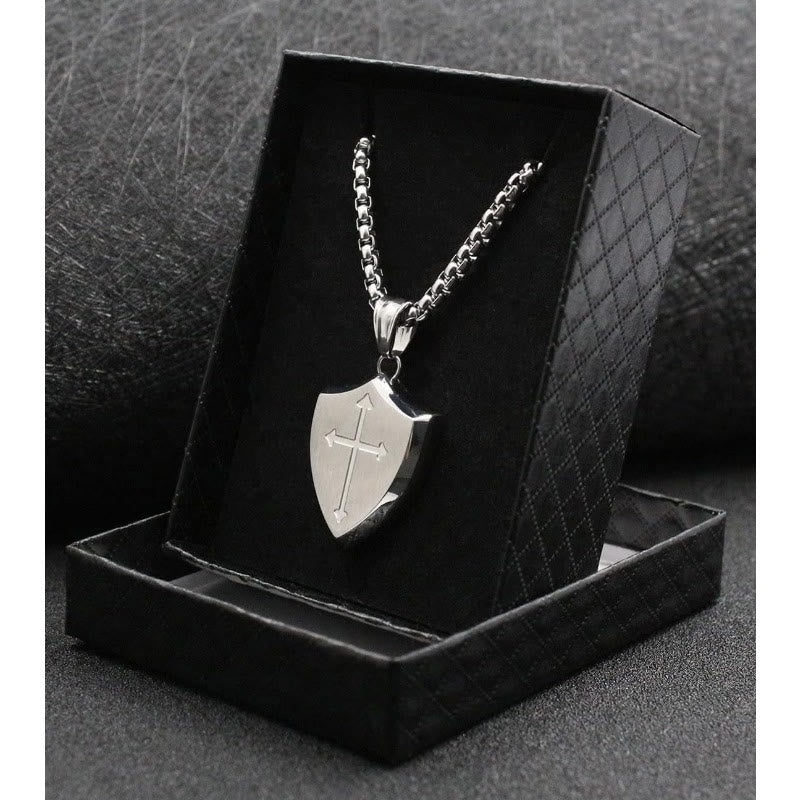 FREE Today: Double Sided Shield Rhinestone Cross Pendant Engraved Amor of God Joshua 1 Verse 9 Box Chain Necklace: Timeless Emblem of Gentle Heavenly Guardianship - image 6