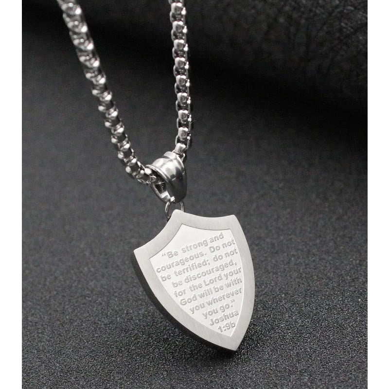 FREE Today: Double Sided Shield Rhinestone Cross Pendant Engraved Amor of God Joshua 1 Verse 9 Box Chain Necklace: Timeless Emblem of Gentle Heavenly Guardianship - image 5
