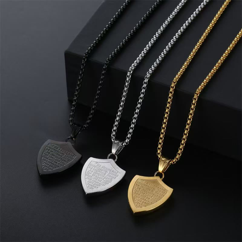 FREE Today: Double Sided Shield Rhinestone Cross Pendant Engraved Amor of God Joshua 1 Verse 9 Box Chain Necklace: Timeless Emblem of Gentle Heavenly Guardianship - image 1