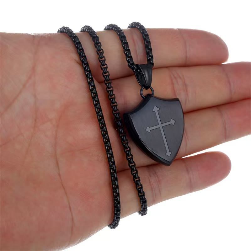Christianartworkshop Double Sided Shield Rhinestone Cross Pendant Engraved Amor of God Joshua 1 Verse 9 Box Chain Necklace: Timeless Emblem of Gentle Heavenly Guardianship - image 8