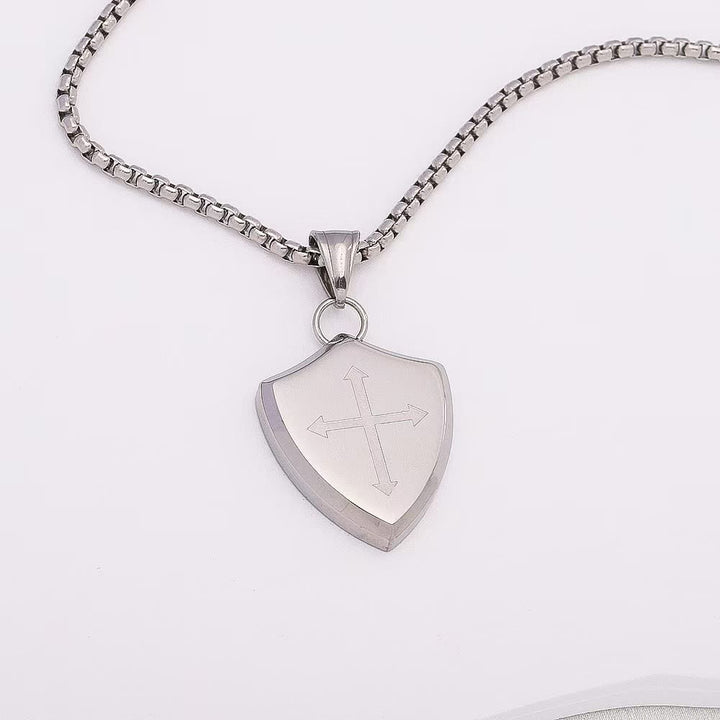 FREE Today: Double Sided Shield Rhinestone Cross Pendant Engraved Amor of God Joshua 1 Verse 9 Box Chain Necklace: Timeless Emblem of Gentle Heavenly Guardianship - Silver - image 2