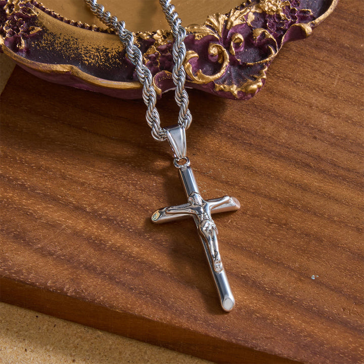 FREE Today: Relief Jesus Crucifix Pendant Twisted Rope Chain Necklace : Timeless Emblem of Gentle Heavenly Guardianship - Silver - image 3