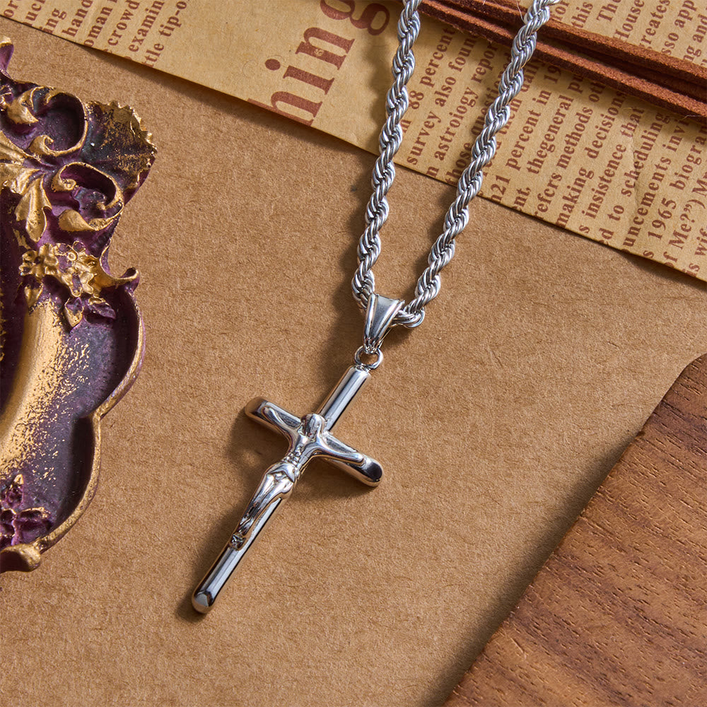 FREE Today: Relief Jesus Crucifix Pendant Twisted Rope Chain Necklace : Timeless Emblem of Gentle Heavenly Guardianship - image 4