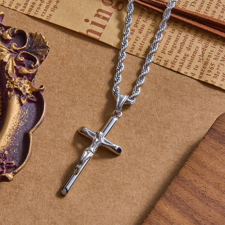 FREE Today: Relief Jesus Crucifix Pendant Twisted Rope Chain Necklace : Timeless Emblem of Gentle Heavenly Guardianship - image 4