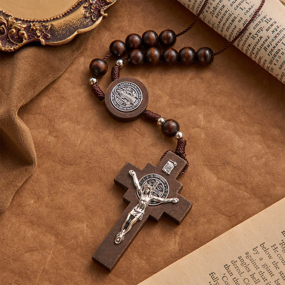 FREE Today: Round Bead Car Rosary Crucifix Our Lady Embossed Medal Car Hanging Pendant: A Reminder of Merciful Divine Protection on Every Trip - image 4