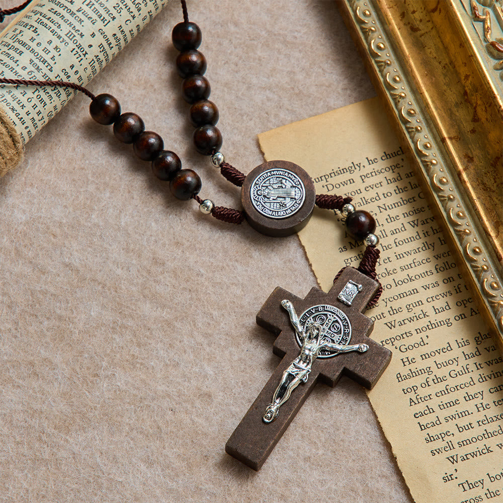 FREE Today: Round Bead Car Rosary Crucifix Our Lady Embossed Medal Car Hanging Pendant: A Reminder of Merciful Divine Protection on Every Trip - image 1