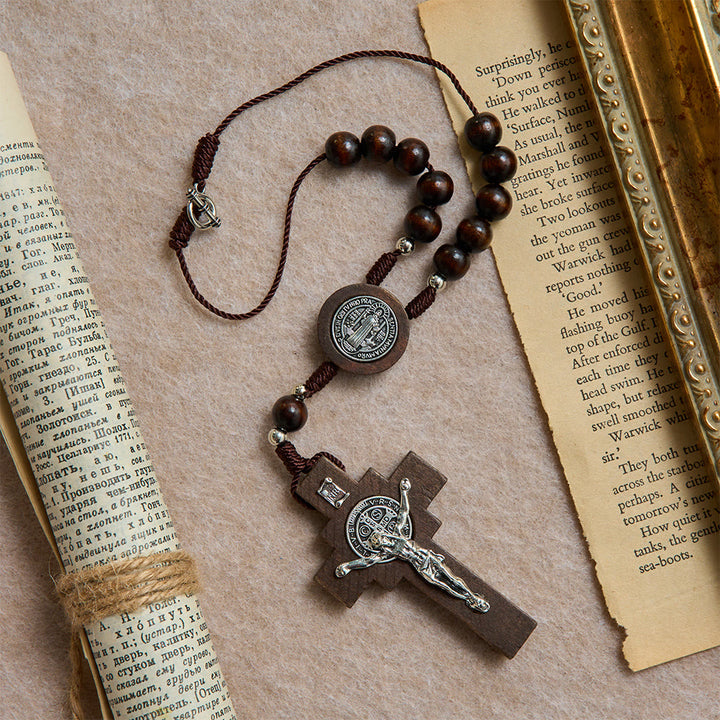 Christianartworkshop Round Bead Car Rosary Crucifix Our Lady Embossed Medal Car Hanging Pendant: A Reminder of Merciful Divine Protection on Every Trip - image 2