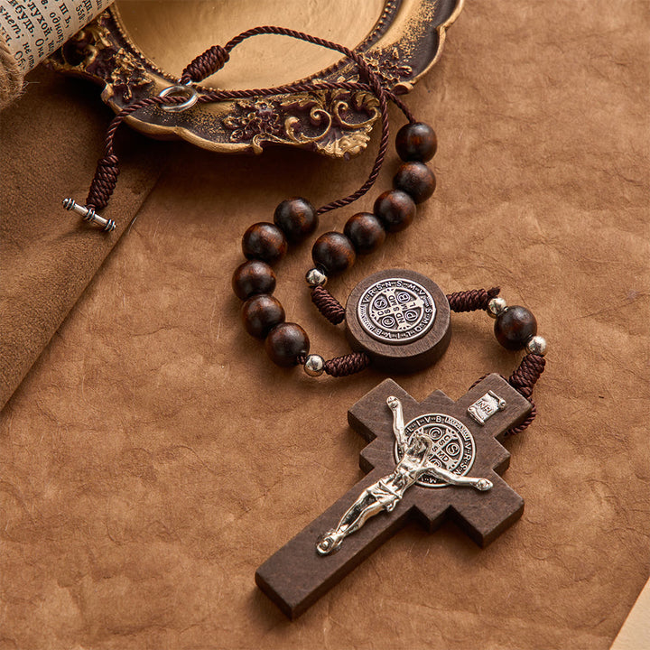 FREE Today: Round Bead Car Rosary Crucifix Our Lady Embossed Medal Car Hanging Pendant: A Reminder of Merciful Divine Protection on Every Trip - image 3