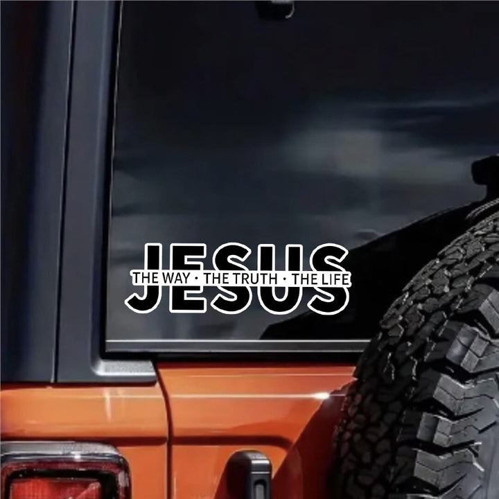 FREE Today: Bold Outline JESUS The Way The Truth The Life Letter Car Window Sticker: A Symbol of Abiding Faith & Divine Safeguard - Balck - image 0