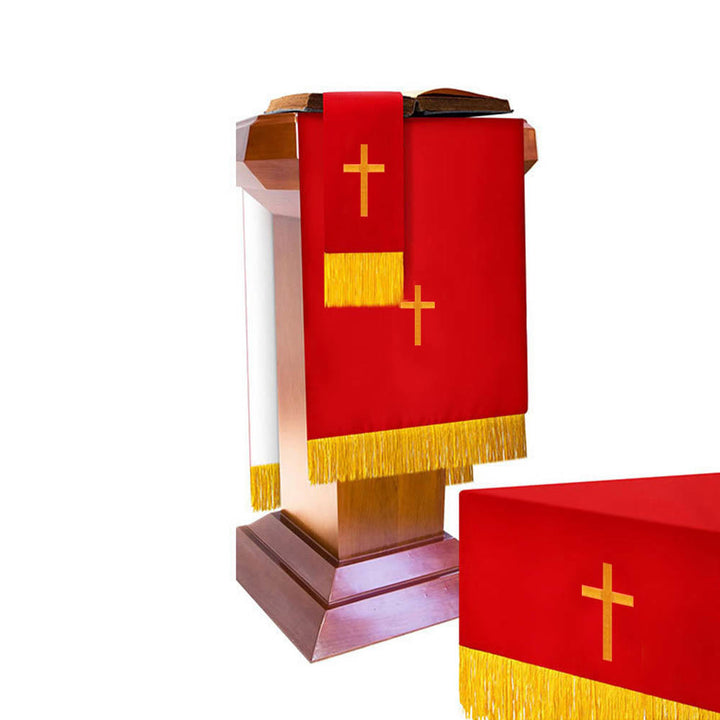 Christianartworkshop Complete Church Parament Set: Table Runner, Lectern Scarf & Bible Marker in Red and White - Red & White - image 2