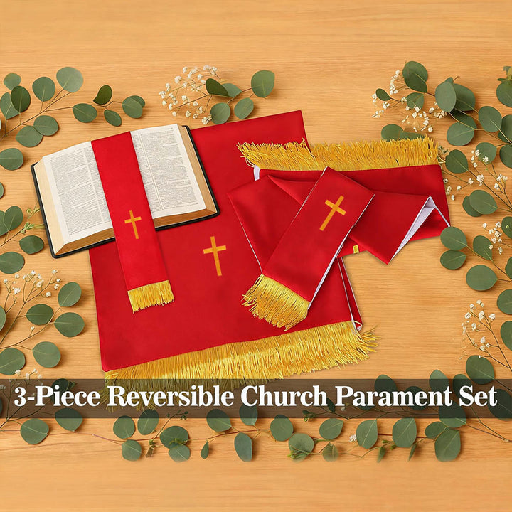 Christianartworkshop Complete Church Parament Set: Table Runner, Lectern Scarf & Bible Marker in Red and White - image 8