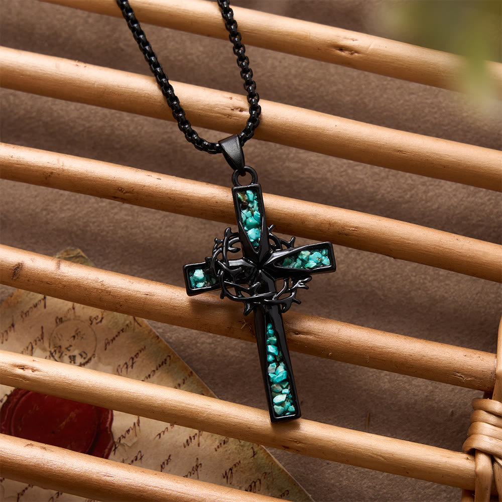 FREE Today: Western Bohemian Crushed Turquoise Inlaid Thorn Cross Necklace: Timeless Emblem of Gentle Heavenly Guardianship - image 4