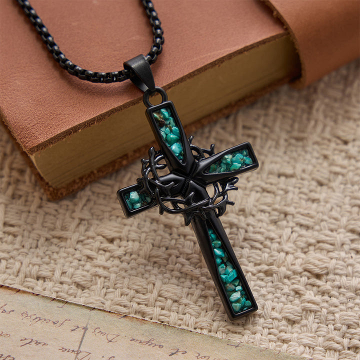 FREE Today: Western Bohemian Crushed Turquoise Inlaid Thorn Cross Necklace: Timeless Emblem of Gentle Heavenly Guardianship - Cross - image 0