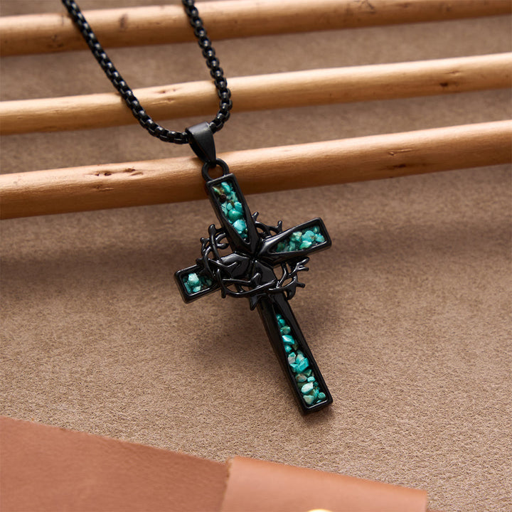 FREE Today: Western Bohemian Crushed Turquoise Inlaid Thorn Cross Necklace: Timeless Emblem of Gentle Heavenly Guardianship - image 2