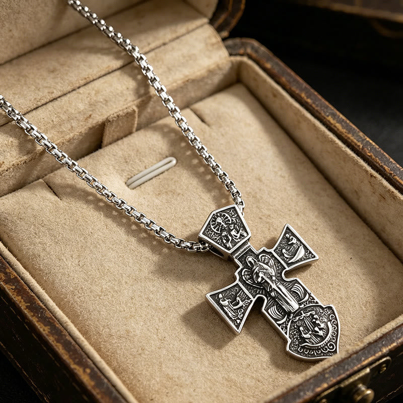 Christianartworkshop Vintage Antiqued Relief Crucifix Pendant Twisted Rope Chain Necklace: Timeless Emblem of Gentle Heavenly Guardianship - Crucifix - image 0