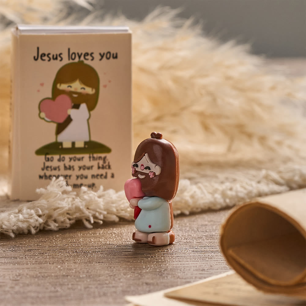 Christianartworkshop Mini Jesus Om Heart Holding Figurine 3 Pack Scripture Jesus Loves You Card Devotional Gift Set: A Symbol of Divine Joy & Faith - image 4