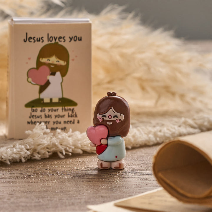 FREE Today: Mini Jesus Om Heart Holding Figurine 3 Pack Scripture Jesus Loves You Card Devotional Gift Set: A Symbol of Divine Joy & Faith - image 3