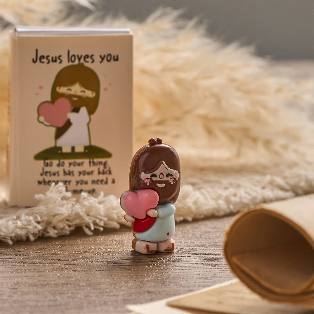 FREE Today: Mini Jesus Om Heart Holding Figurine 3 Pack Scripture Jesus Loves You Card Devotional Gift Set: A Symbol of Divine Joy & Faith - image 5