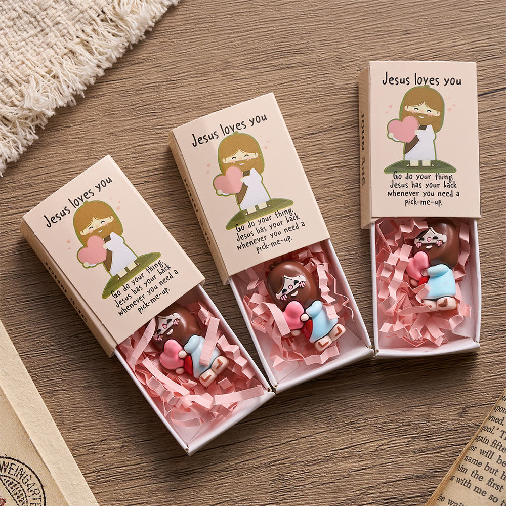 Christianartworkshop Mini Jesus Om Heart Holding Figurine 3 Pack Scripture Jesus Loves You Card Devotional Gift Set: A Symbol of Divine Joy & Faith - image 1