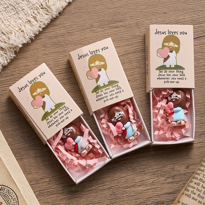 Christianartworkshop Mini Jesus Om Heart Holding Figurine 3 Pack Scripture Jesus Loves You Card Devotional Gift Set: A Symbol of Divine Joy & Faith - image 1
