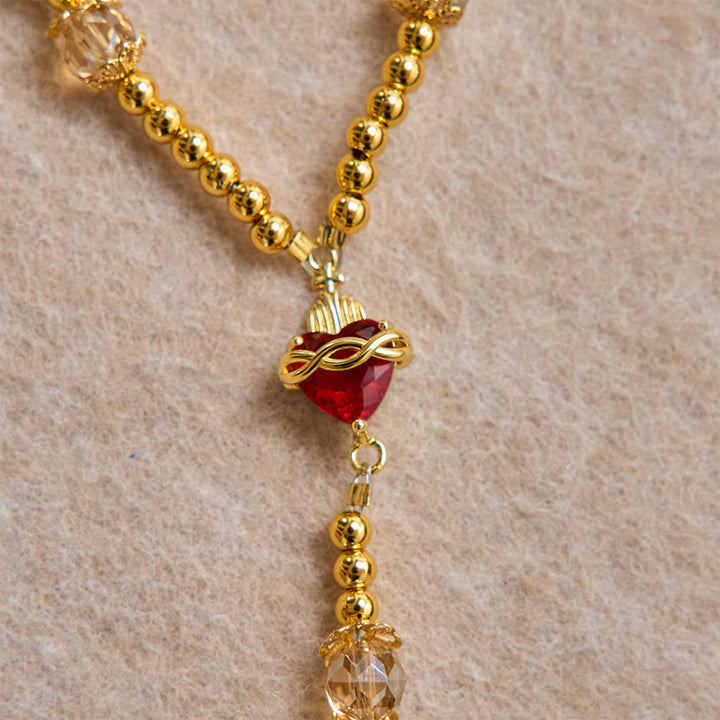 Christianartworkshop Luxe Champagne-Tone Pocket Rosary With Sacred Heart & Jeweled Crucifix: Dual-Use Prayer & Car Hanging Charm - image 6
