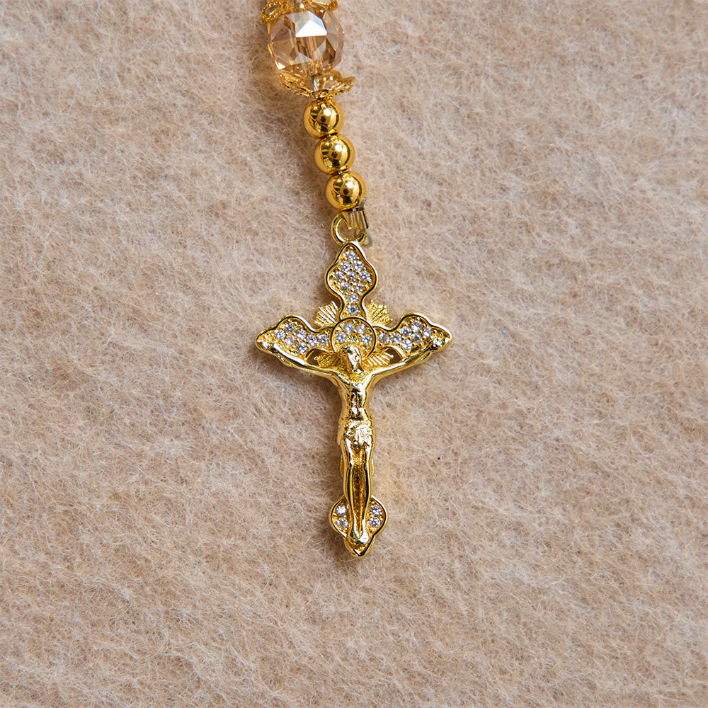 Christianartworkshop Luxe Champagne-Tone Pocket Rosary With Sacred Heart & Jeweled Crucifix: Dual-Use Prayer & Car Hanging Charm - image 7
