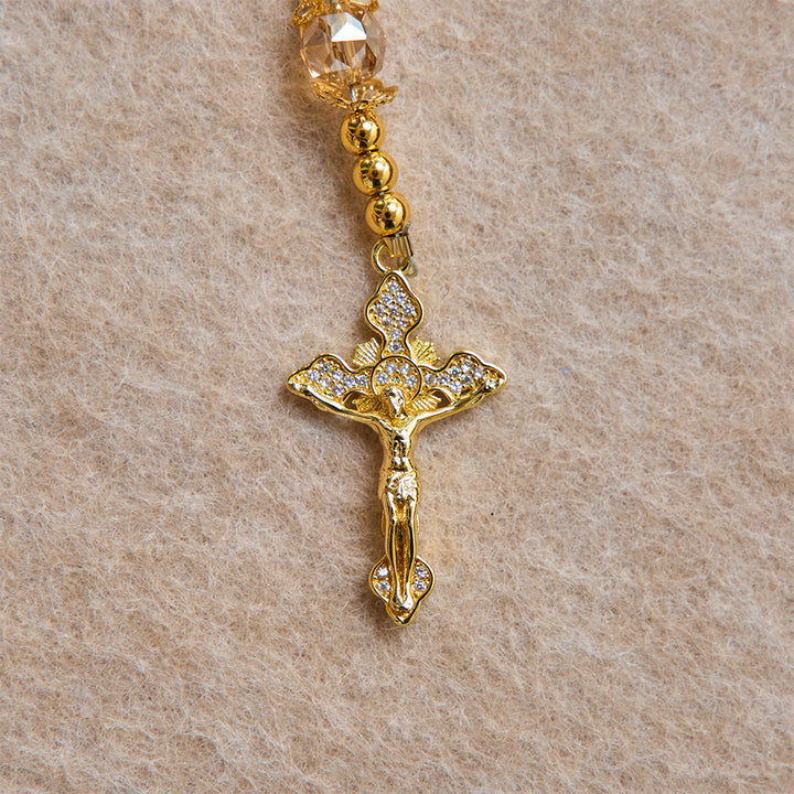 Christianartworkshop Luxe Champagne-Tone Pocket Rosary With Sacred Heart & Jeweled Crucifix: Dual-Use Prayer & Car Hanging Charm - image 7
