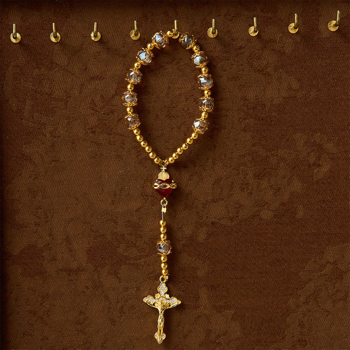 Christianartworkshop Luxe Champagne-Tone Pocket Rosary With Sacred Heart & Jeweled Crucifix: Dual-Use Prayer & Car Hanging Charm - image 3